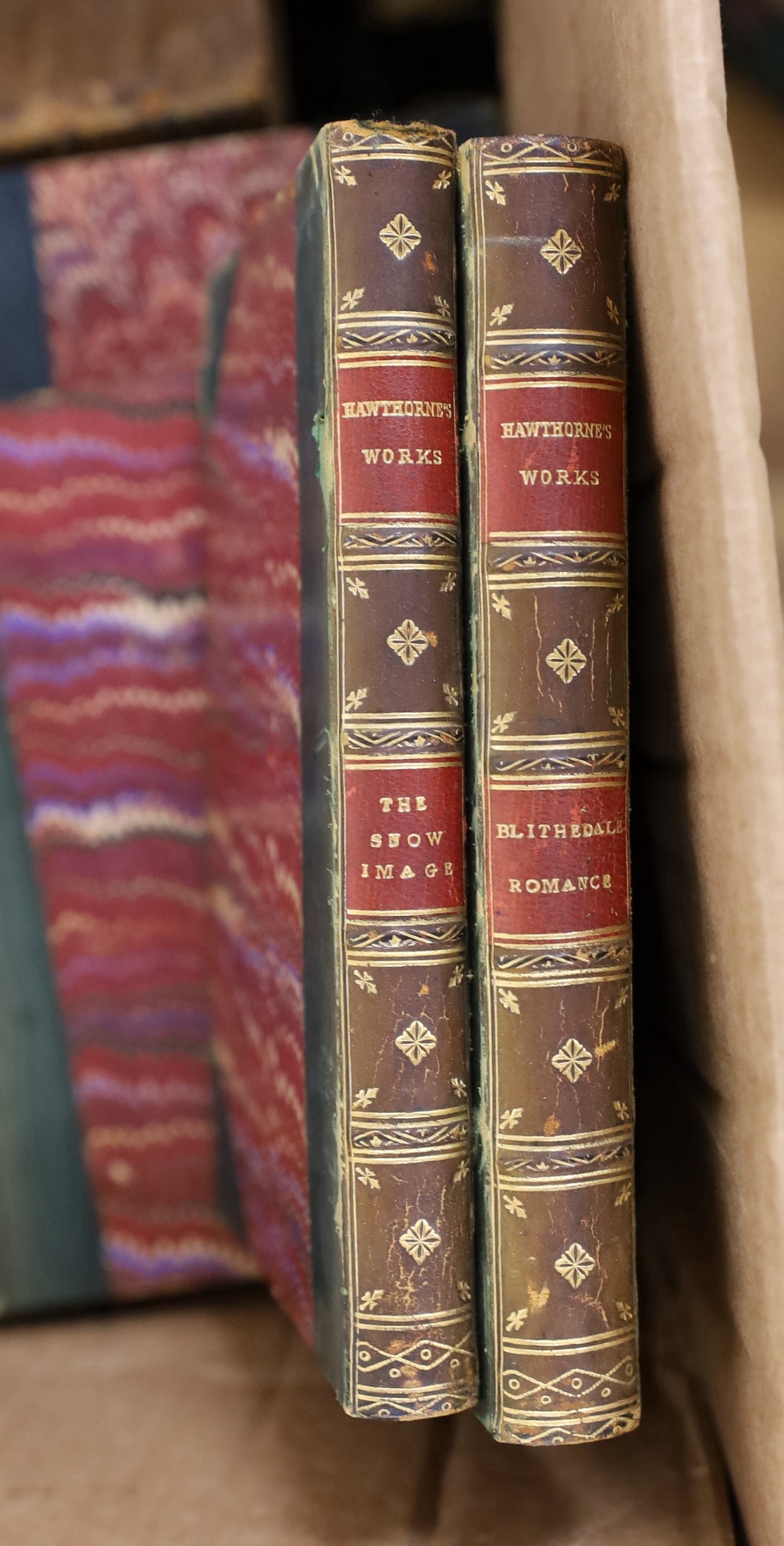 A quantity of various leather bindings, to include Cicero, Arthur L Humphreys, The Works of Tenneyson, and works by G.J. Whyte-Melville etc.